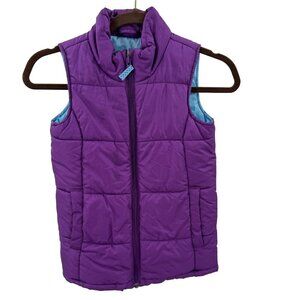 Lands End Kids Purple Puffer Vest Large 6X-7 Lightweight Quilted Outerwear Warm